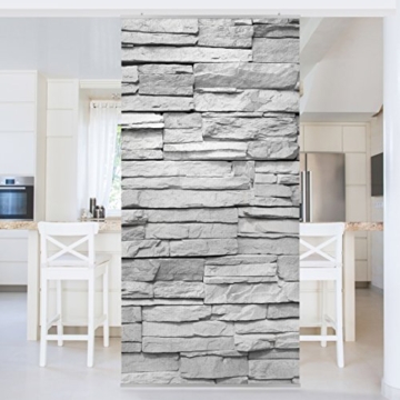 Flächenvorhang Set Ashlar Masonry 250x120cm | Schiebegardine Schiebevorhang Raumtrenner Vorhang Raumteiler Gardine Paravent Wandbild XXL Deko Dekor | Größe HxB: 250x120cm inkl. transparenter Halterung - 