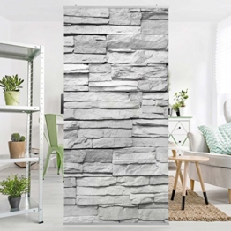 Flächenvorhang Set Ashlar Masonry 250x120cm | Schiebegardine Schiebevorhang Raumtrenner Vorhang Raumteiler Gardine Paravent Wandbild XXL Deko Dekor | Größe HxB: 250x120cm inkl. transparenter Halterung -