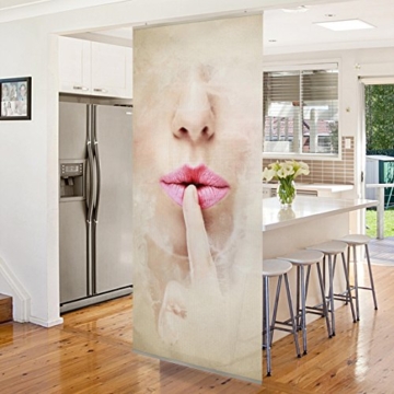 Flächenvorhang Set My Secret 250x120cm | Schiebegardine Schiebevorhang Raumtrenner Vorhang Raumteiler Gardine Paravent Wandbild XXL Deko Dekor | Größe HxB: 250x120cm inkl. transparenter Halterung - 