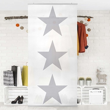 Flächenvorhang Set No.YK43 Stern weiß Sterne weiß Sternenhimmel Kinderzimmer Wohnzimmer Schlafzimmer 250x120cm | Schiebegardine Schiebevorhang Raumtrenner Vorhang Raumteiler Gardine Paravent Wandbild XXL Deko | Größe HxB: 250x120cm inkl. transparenter Halterung - 