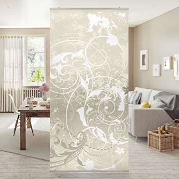 Flächenvorhang Set Perlmutt Ornament Design Dekorationen Schnörkel Wirbel Blatt 250x120cm | Schiebegardine Schiebevorhang Raumtrenner Vorhang Raumteiler Gardine Paravent Wandbild XXL Deko Dekor Größe: 250 x 120cm ohne Halterung - 