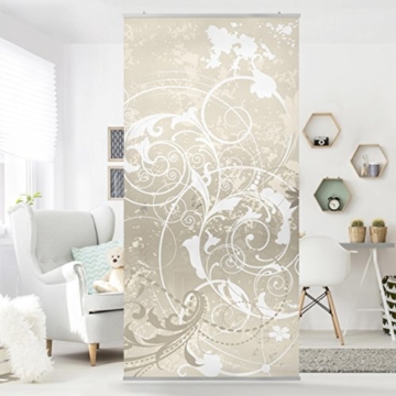 Flächenvorhang Set Perlmutt Ornament Design Dekorationen Schnörkel Wirbel Blatt 250x120cm | Schiebegardine Schiebevorhang Raumtrenner Vorhang Raumteiler Gardine Paravent Wandbild XXL Deko Dekor Größe: 250 x 120cm ohne Halterung -