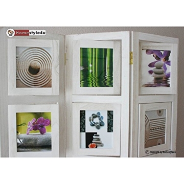 Homestyle4u 3 fach Paravent Raumteiler Holz Trennwand in weiß whitewash Foto Fotowand - 