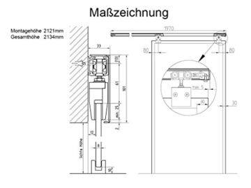 Schiebetür aus Glas mit zwei Scheiben 180x205 cm in ESG-Milchglas Sandstrahl-Verfahren Levidor® EasySlide-System komplett. Laufschiene und Stangengriffen, Schiebetür aus Glas für Innenbereich, in sehr hochwertiger Qualität. Glas & Schienensystem Made in Germany inkl. kompletten Zubehör Glastür, Zimmertür mit Griffstangen geschraubt, Komplettset - 