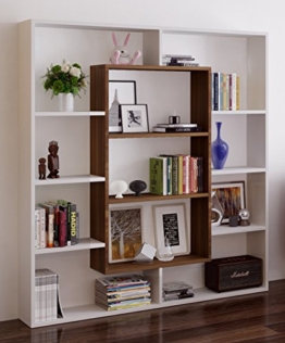 VENUS Bücherregal - Standregal - Büroregal - Raumtieler für Wohnzimmer / Büro in modernem Design (Weiß / Nussbaum) -